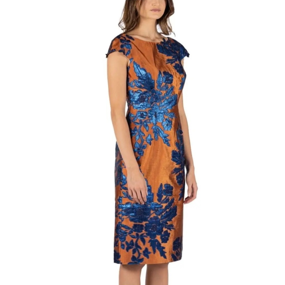 Rene Ruiz Collection brocade floral cap sleeve midi dress